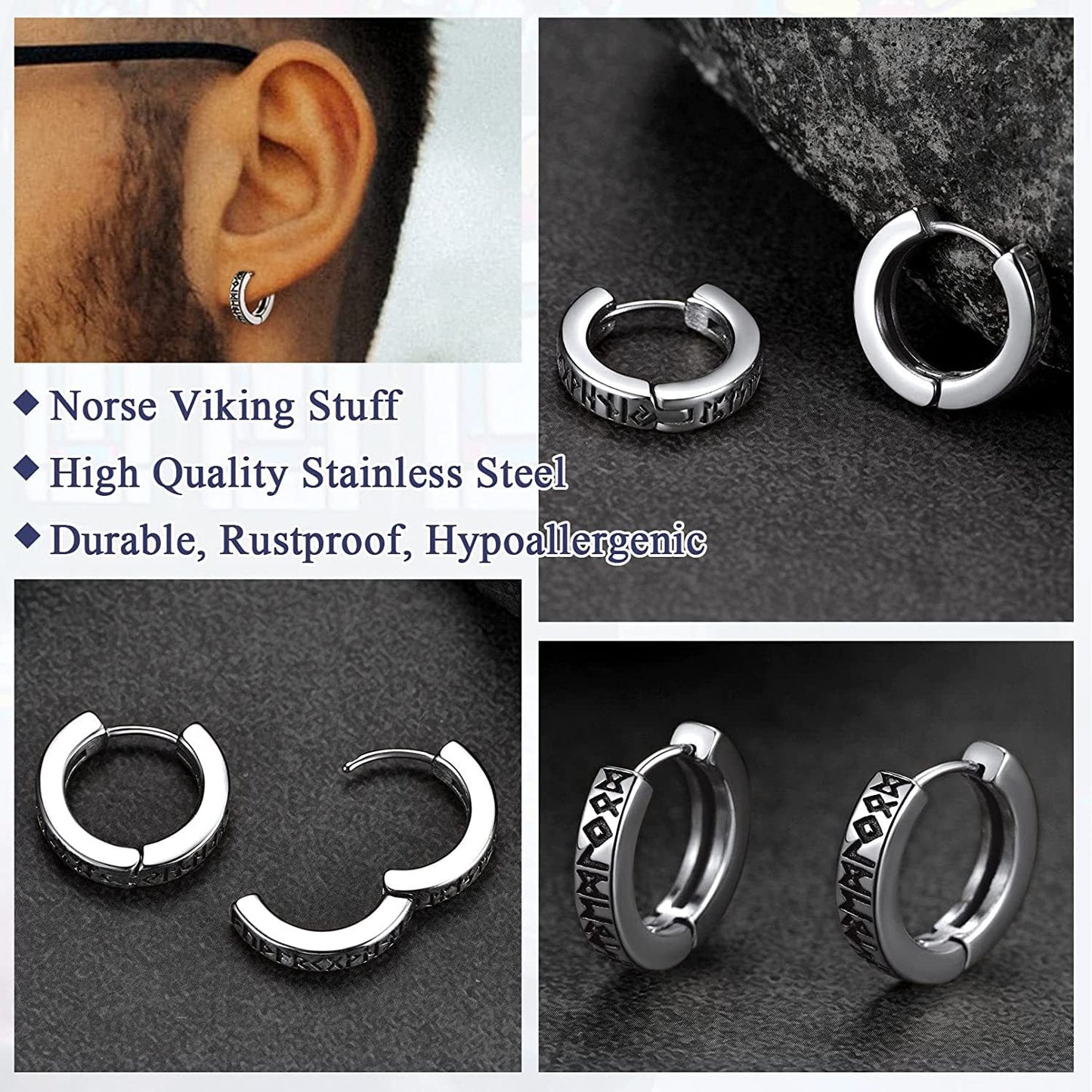 Oda - The Nevermore Gothic Viking Norse Earrings for Men Stainless Steel – Unique Gothic Jewelry by Nevermore Lifestyle & Tech | Black