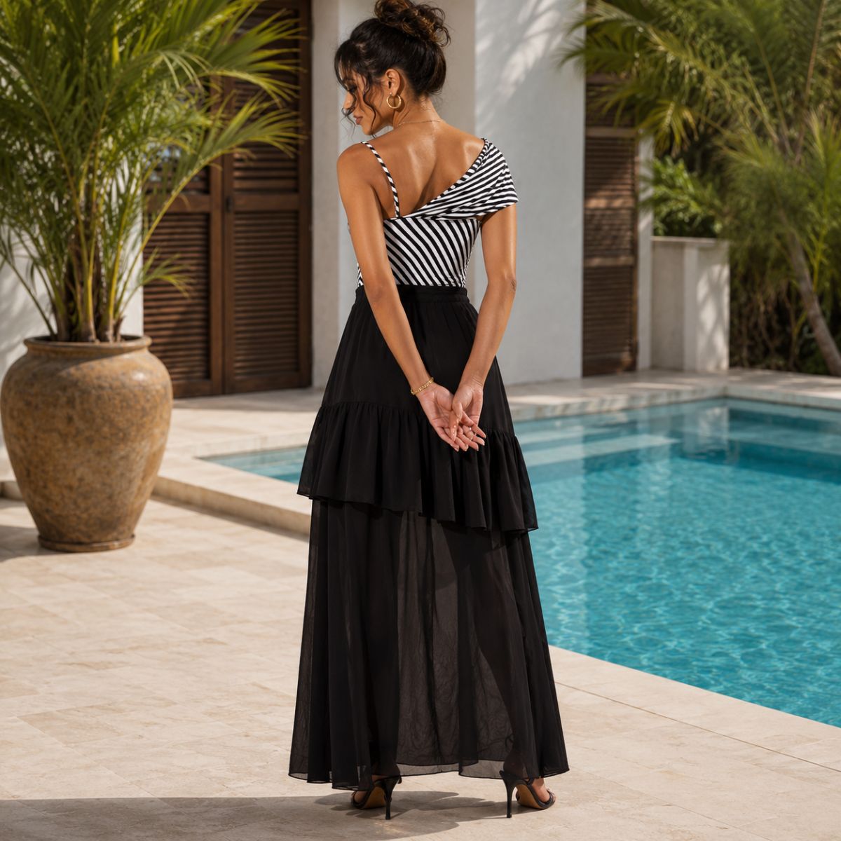 One-Piece Swimsuit - Coastal Harmony by The Nevermore – Unique Swimsuits for Women by The Nevermore | Free Size Black Skirt
