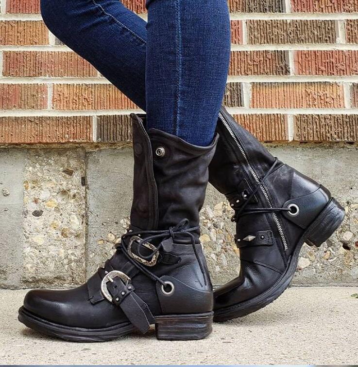 Ophelia Evernight - Belt Buckle Long Gothic Boots by The Nevermore – Unique Boots for Women by Nevermore Lifestyle & Tech | 35 Black