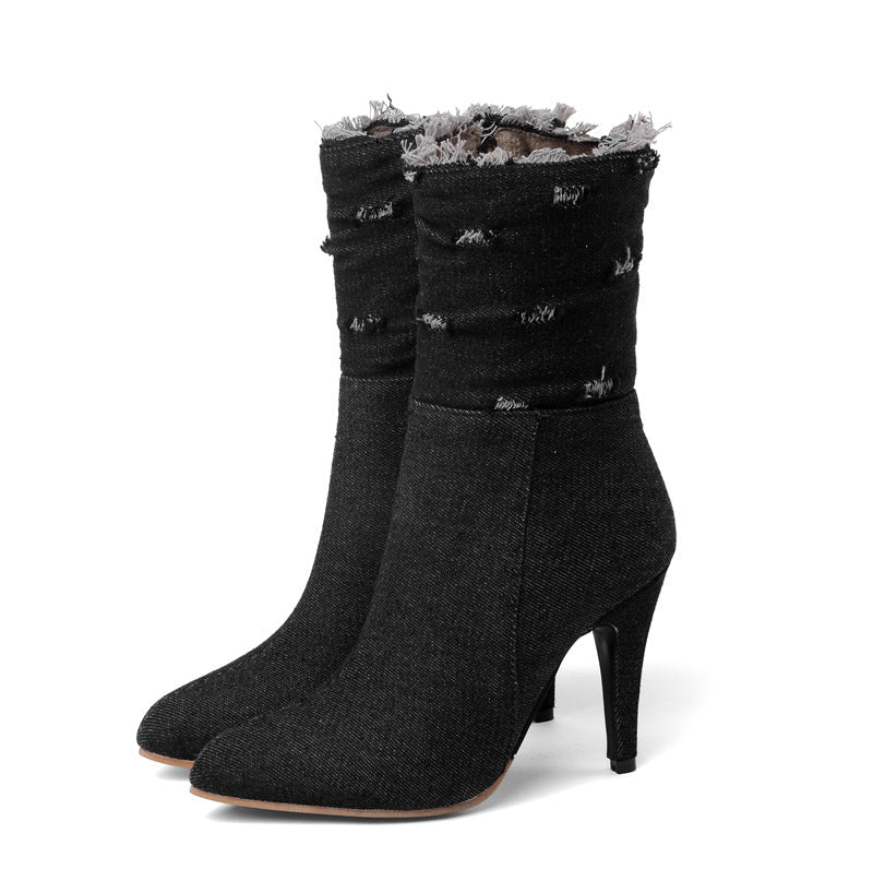 Pamela Denim High Boots - Trendy Style by The Nevermore – Unique Boots by Nevermore Lifestyle & Tech | 28 black
