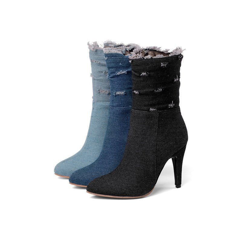 Pamela Denim High Boots - Trendy Style by The Nevermore – Unique Boots by Nevermore Lifestyle & Tech | 28 Navy Blue