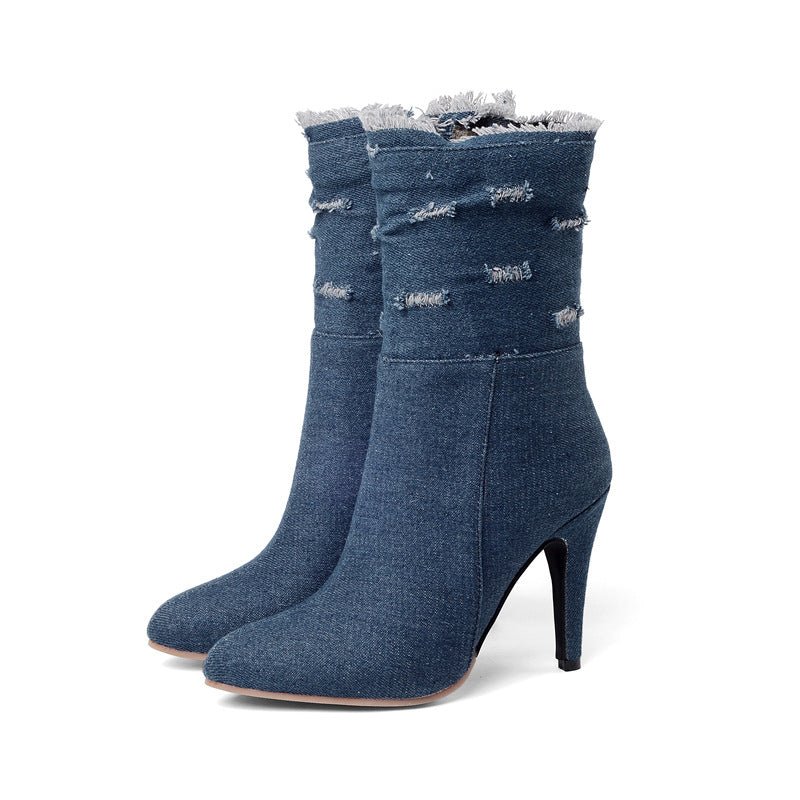Pamela Denim High Boots - Trendy Style by The Nevermore – Unique Boots by Nevermore Lifestyle & Tech | 28 Navy Blue