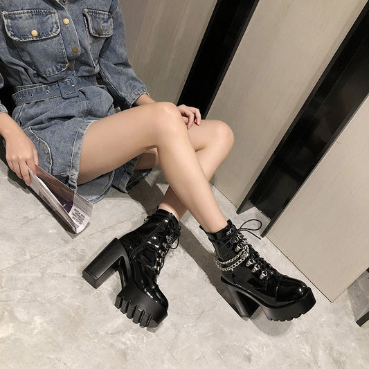 Pandora - Gothic Patent Leather Boots by The Nevermore – Unique Gothic Fashion for Women by Nevermore Lifestyle & Tech | 35