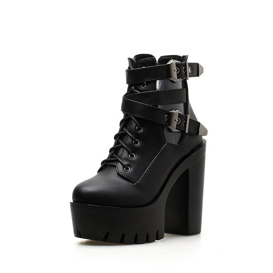 Pandora Skylark - Gothic Buckle Ankle Boots by The Nevermore – Unique Gothic Fasfion by Nevermore Lifestyle & Tech | 34 Black