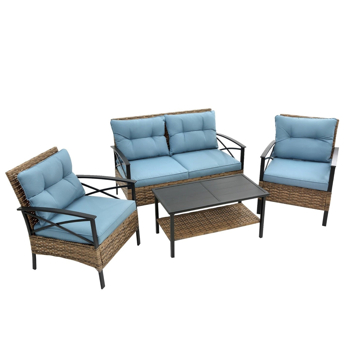 PatioLounge - 4Pc Blue Rattan Sofa Set by The Nevermore