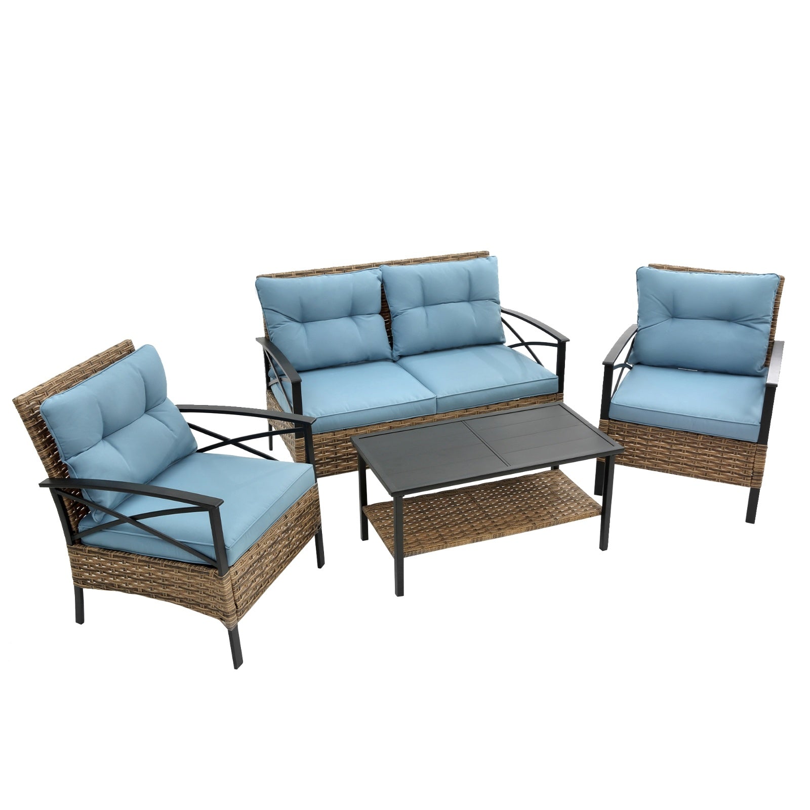 PatioLounge - 4Pc Blue Rattan Sofa Set by The Nevermore