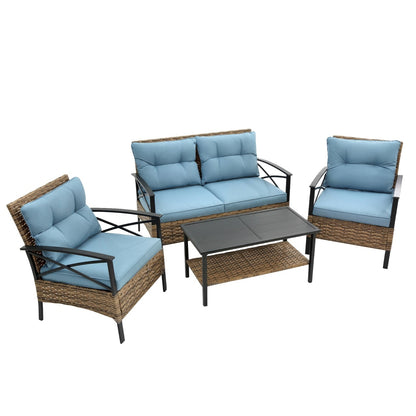 PatioLounge - 4Pc Blue Rattan Sofa Set by The Nevermore