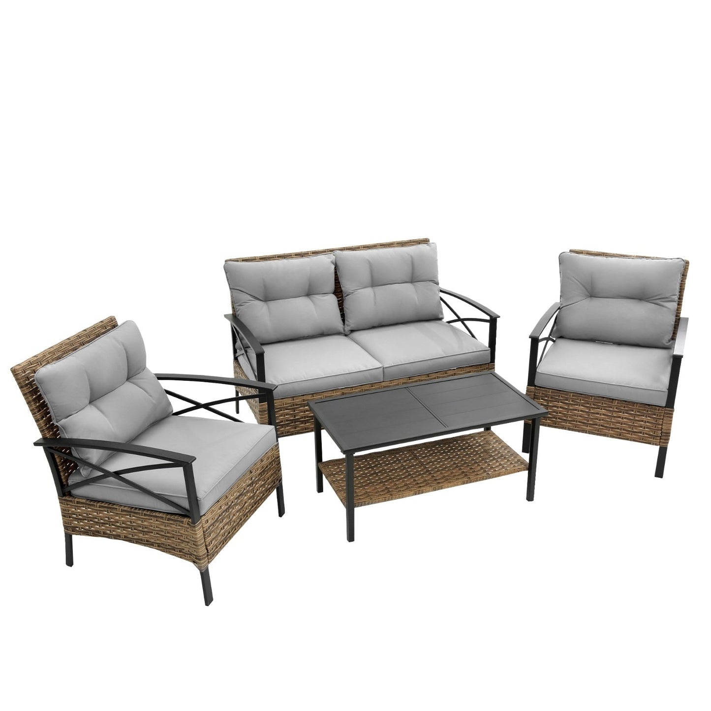 PatioLounge - 4Pc Grey Rattan Sofa Set by The Nevermore