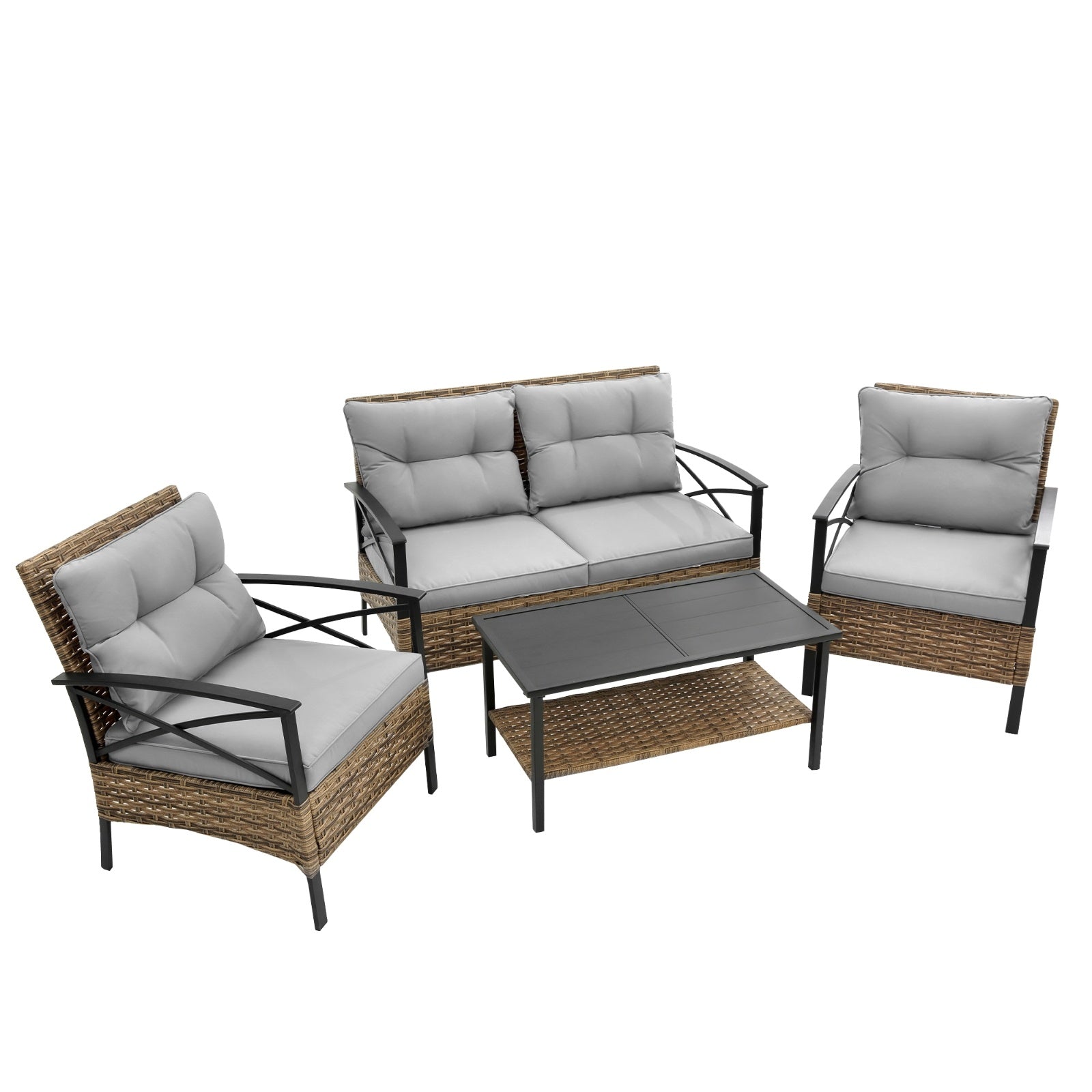 PatioLounge - 4Pc Grey Rattan Sofa Set by The Nevermore