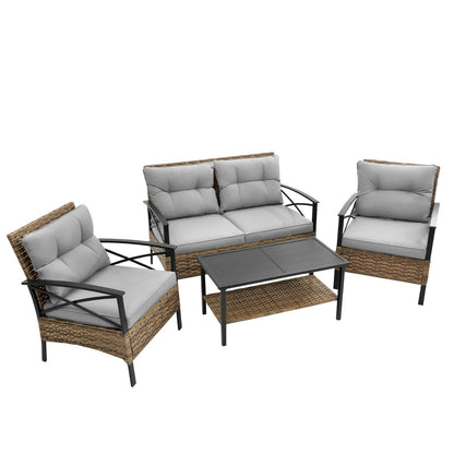 PatioLounge - 4Pc Grey Rattan Sofa Set by The Nevermore