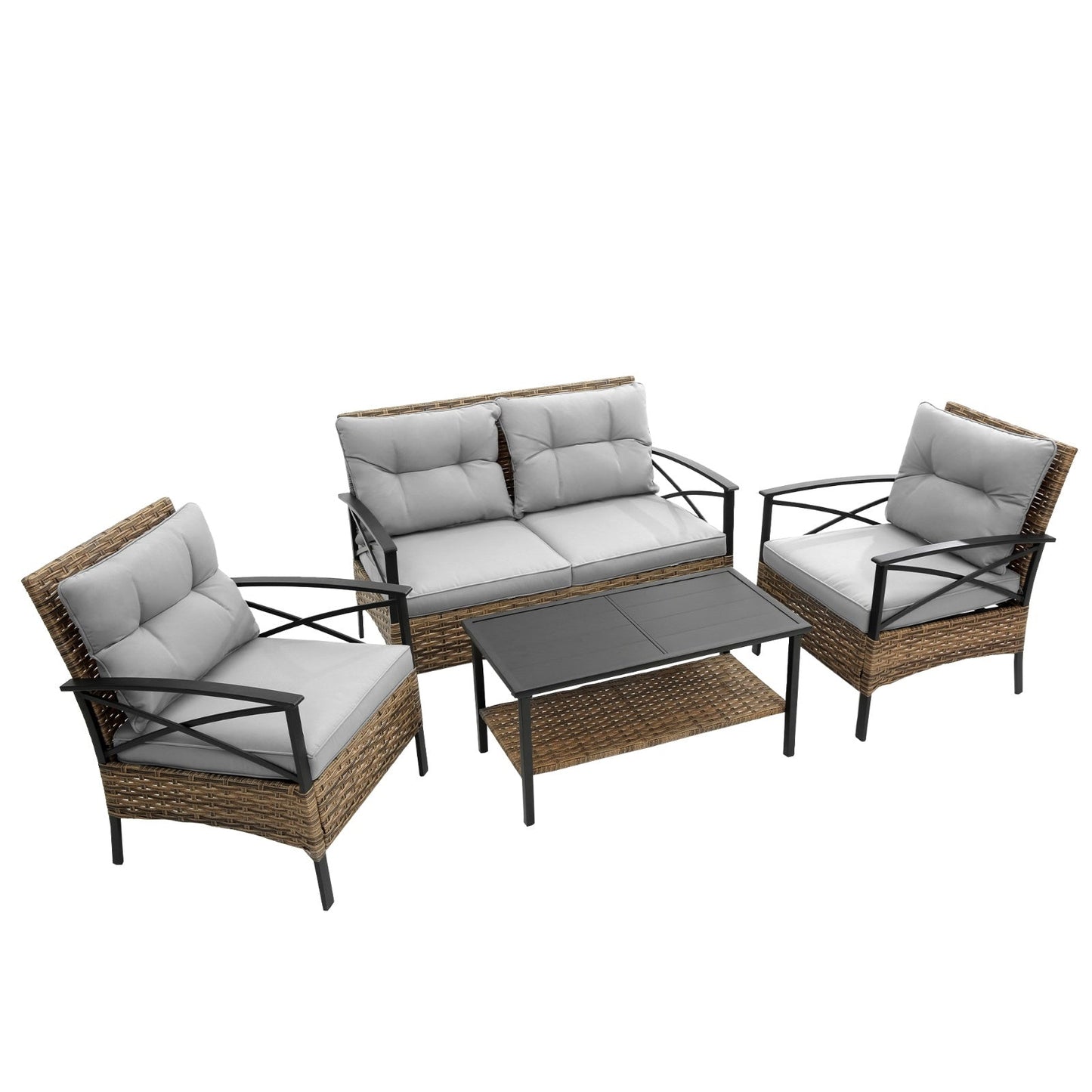 PatioLounge - 4Pc Grey Rattan Sofa Set by The Nevermore