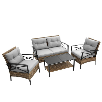 PatioLounge - 4Pc Grey Rattan Sofa Set by The Nevermore