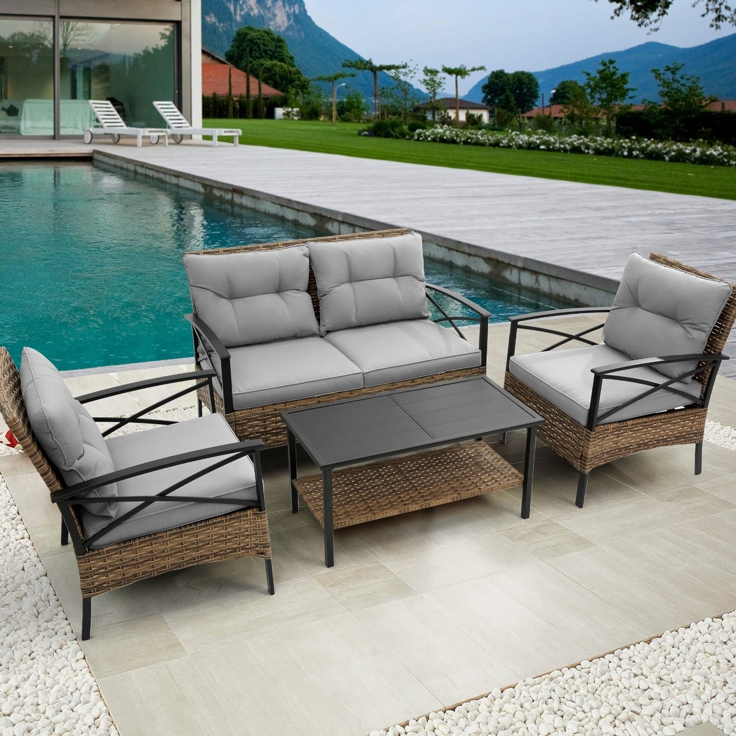 PatioLounge - 4Pc Grey Rattan Sofa Set by The Nevermore
