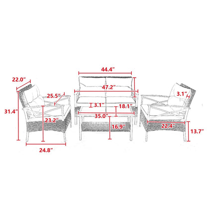 PatioLounge - 4Pc Grey Rattan Sofa Set by The Nevermore