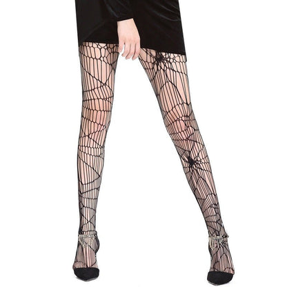 Phantomlace - The Nevermore Gothic Halloween Socks Spider Pattern Pantyhose – Unique Gothic Fashion for Women by Nevermore Lifestyle & Tech | Black
