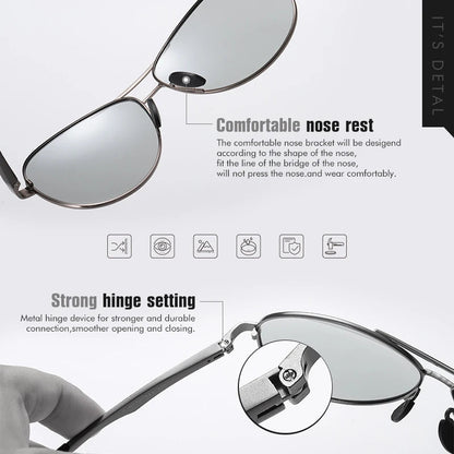 PilotVision - Photochromic Polarized Shades by The Nevermore – Unique Sunglasses by Nevermore Lifestyle & Tech | Original Silver Frame - Gray