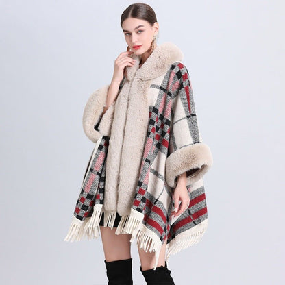 Posey Collier - Thick Velvet Cape by The Nevermore – Unique Capes by Nevermore Lifestyle & Tech | Average Size Beige Plaid