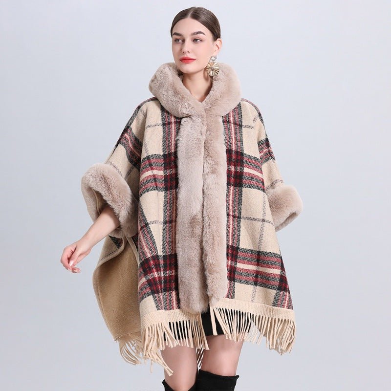 Posey Collier - Thick Velvet Cape by The Nevermore – Unique Capes by Nevermore Lifestyle & Tech | Average Size Beige Red Plaid