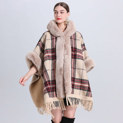 Posey Collier - Thick Velvet Cape by The Nevermore – Unique Capes by Nevermore Lifestyle & Tech | Average Size Beige Red Plaid