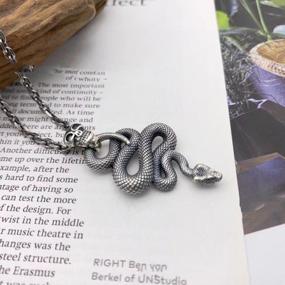 Python & Skull The Nevermore Gothic Pendant Necklace S925 Silver