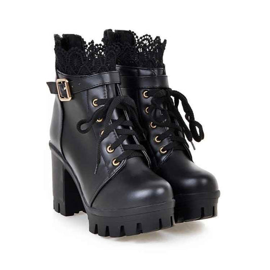 Ravenscroft - Gothic Lace - up High Heel Boots by The Nevermore – Unique Gothic Fasfion by Nevermore Lifestyle & Tech | 33 Black