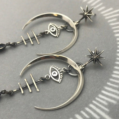 Remus Eclipse - The Nevermore Gothic Earrings Devil's Eye Ancient Silver Moon – Unique Gothic Jewelry by Nevermore Lifestyle & Tech | Silver
