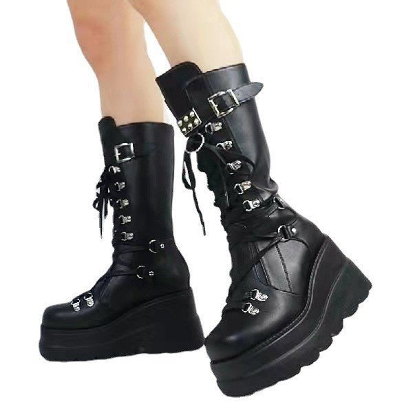 Riot Ebonclaw - Gothic Mid - Top Martin Boots by The Nevermore – Unique Gothic Fashion for Women by Nevermore Lifestyle & Tech | 35 Black
