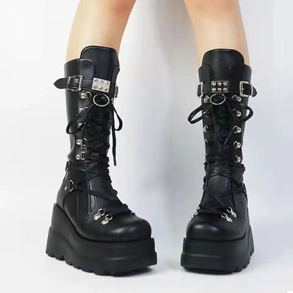 Riot Ebonclaw - Gothic Mid - Top Martin Boots by The Nevermore – Unique Gothic Fashion for Women by Nevermore Lifestyle & Tech | 35 Black