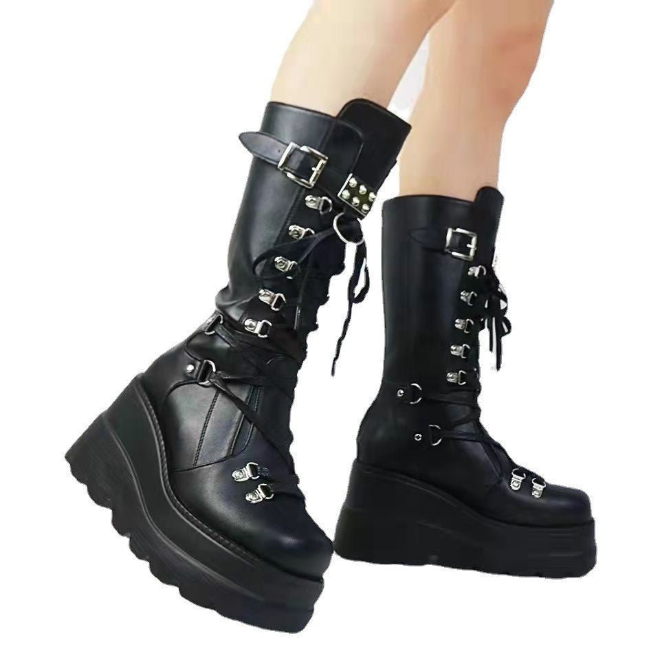 Riot Ebonclaw - Gothic Mid - Top Martin Boots by The Nevermore – Unique Gothic Fashion for Women by Nevermore Lifestyle & Tech | 35 Black