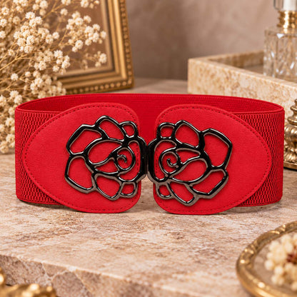 Rose Flower Double-Buckle Belt by The Nevermore – Unique Belts by The Nevermore | 60-80 cm Red