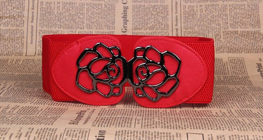 Rose Flower – PU Belt Double Buckle by The Nevermore – Unique Belts by Nevermore Lifestyle & Tech | 60to80 Red