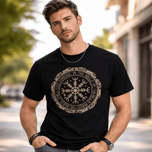 Runic Halo – Norse Symbol T-Shirt by The Nevermore – Unique T-Shirts by Nevermore Lifestyle & Tech | 2XL Black