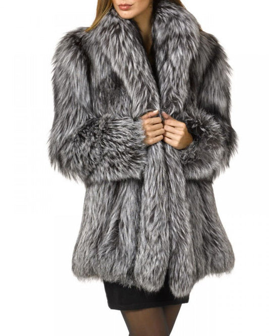 Sabrina Hayes – Mid - Length Faux Fur Coat by The Nevermore – Unique Fur Coats for Women by Nevermore Lifestyle & Tech | 3XL Black back