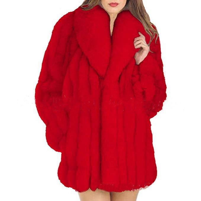 Sabrina Hayes – Mid - Length Faux Fur Coat by The Nevermore – Unique Fur Coats for Women by Nevermore Lifestyle & Tech | 3XL Red