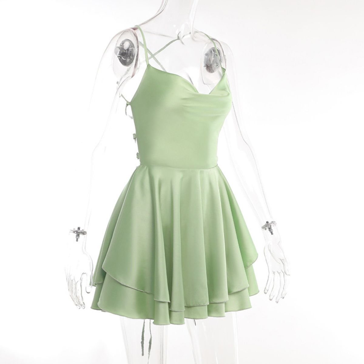 Satin A-Line Mini Dress - Emerald Desire by The Nevermore – Unique Dresses by The Nevermore | L Black Silver Straps