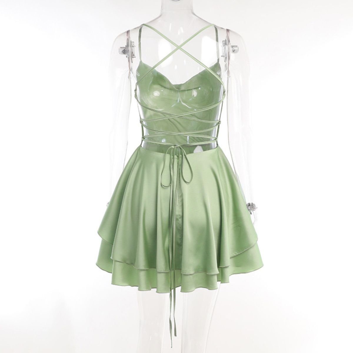 Satin A-Line Mini Dress - Emerald Desire by The Nevermore – Unique Dresses by The Nevermore | L Black Silver Straps