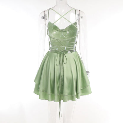 Satin A-Line Mini Dress - Emerald Desire by The Nevermore – Unique Dresses by The Nevermore | L Black Silver Straps
