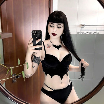 Scarlet - The Nevermore Gothic Tanks for Women Suspender Short Bat Halter Top – Unique Gothic Fashion for Women by Nevermore Lifestyle & Tech | L Black