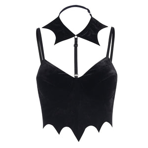 Scarlet - The Nevermore Gothic Tanks for Women Suspender Short Bat Halter Top – Unique Gothic Fashion for Women by Nevermore Lifestyle & Tech | L Black