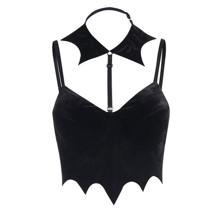 Scarlet - The Nevermore Gothic Tanks for Women Suspender Short Bat Halter Top – Unique Gothic Fashion for Women by Nevermore Lifestyle & Tech | L Black