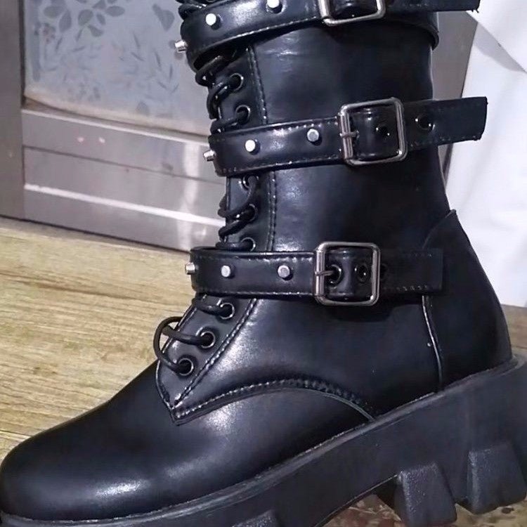 Seraphina Nightshade - Buckle Gothic Boots for Women by The Nevermore – Unique Gothic Fashion for Women by Nevermore Lifestyle & Tech | 35 Black