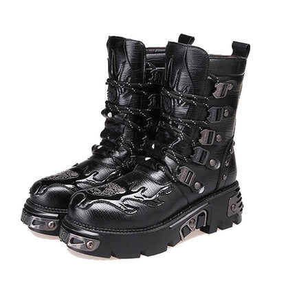 Seras Garcia - Gothic Mid - To - High Boots by The Nevermore – Unique Shoes by Nevermore Lifestyle & Tech | 36 Black Cotton
