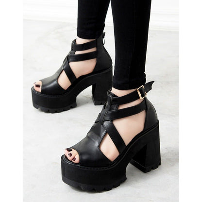 Severin Wraith - Gothic Chunky Heel Sandals by The Nevermore – Unique Gothic Fashion for Women by Nevermore Lifestyle & Tech | 34 Black