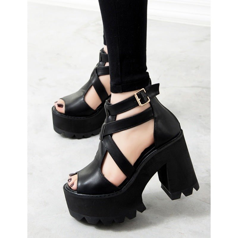 Severin Wraith - Gothic Chunky Heel Sandals by The Nevermore – Unique Gothic Fashion for Women by Nevermore Lifestyle & Tech | 34 Black