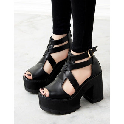 Severin Wraith - Gothic Chunky Heel Sandals by The Nevermore – Unique Gothic Fashion for Women by Nevermore Lifestyle & Tech | 34 Black