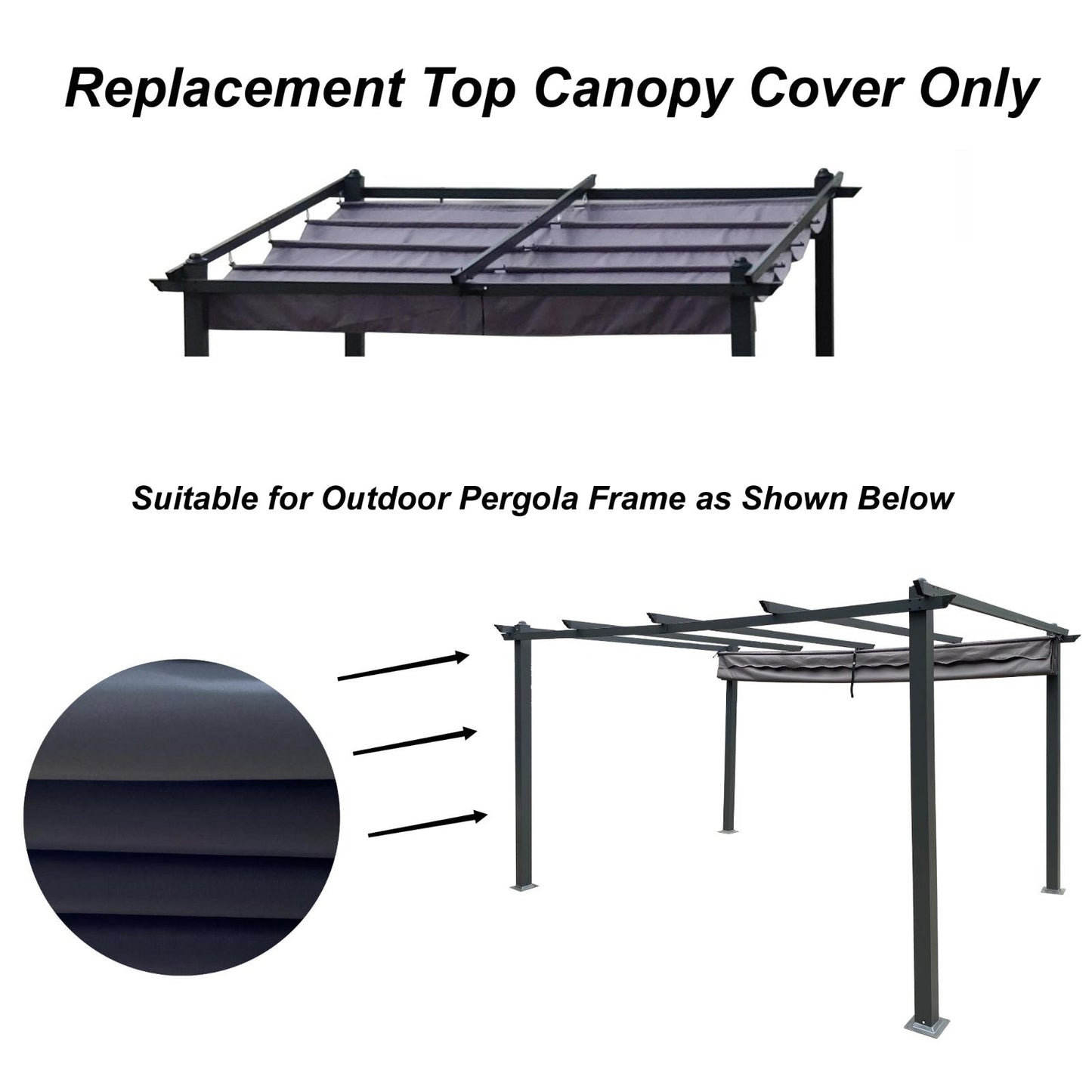 Replacement Canopy Top For 10x10 Ft Patio Retractable Pergola Sunshelter