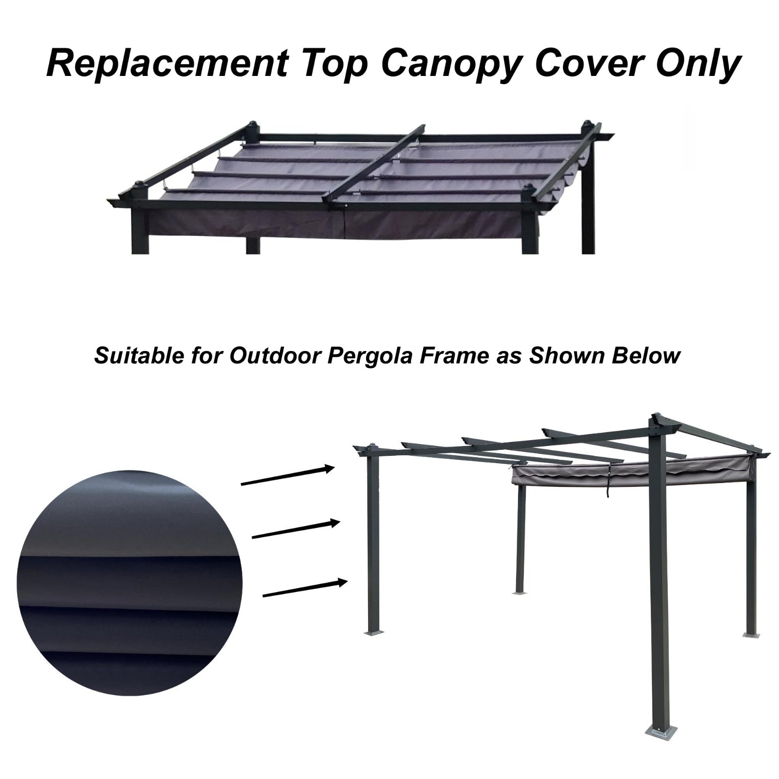 Replacement Canopy Top For 10x10 Ft Patio Retractable Pergola Sunshelter