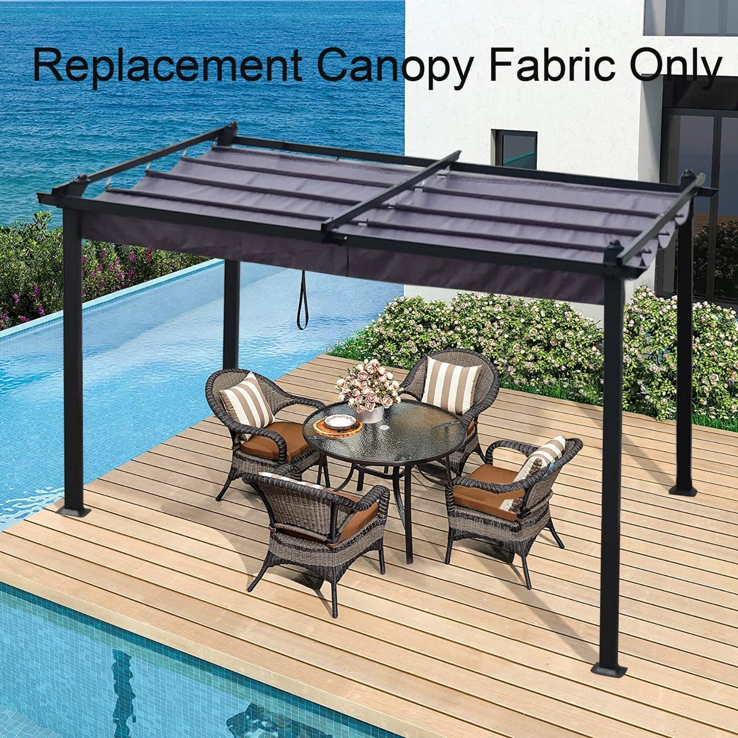 Replacement Canopy Top For 10x10 Ft Patio Retractable Pergola Sunshelter