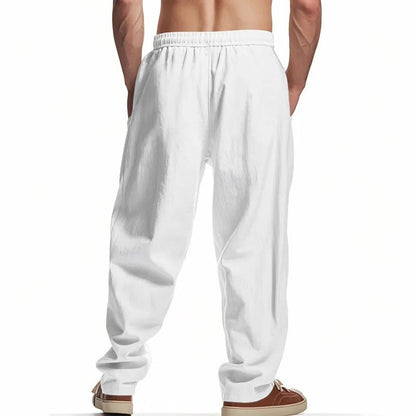 Shadow Drift – Linen Relaxed Trousers by The Nevermore – Unique Pants for Men by Nevermore Lifestyle & Tech | L White