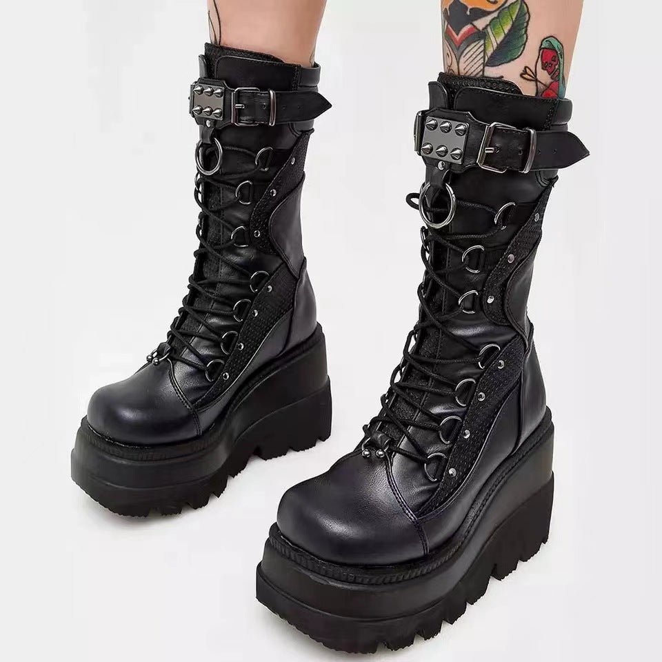 Shadowed Elegance - Women's Platform Boots by The Nevermore